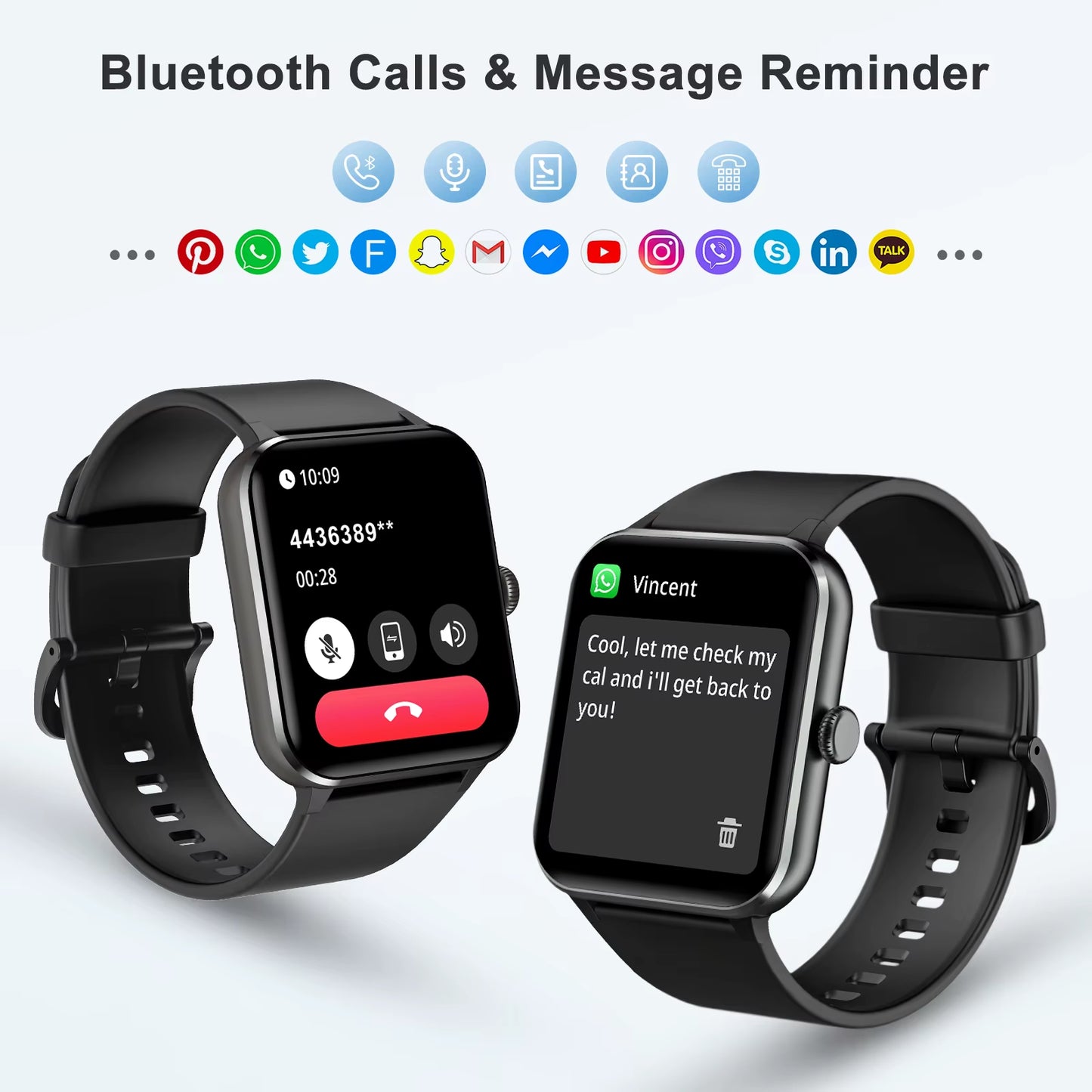 New Waterproof Smart Watch for Women Men 1.85'' HD Screen Bluetooth Fitness&Health Monitoing Smartwatch for Android IOS