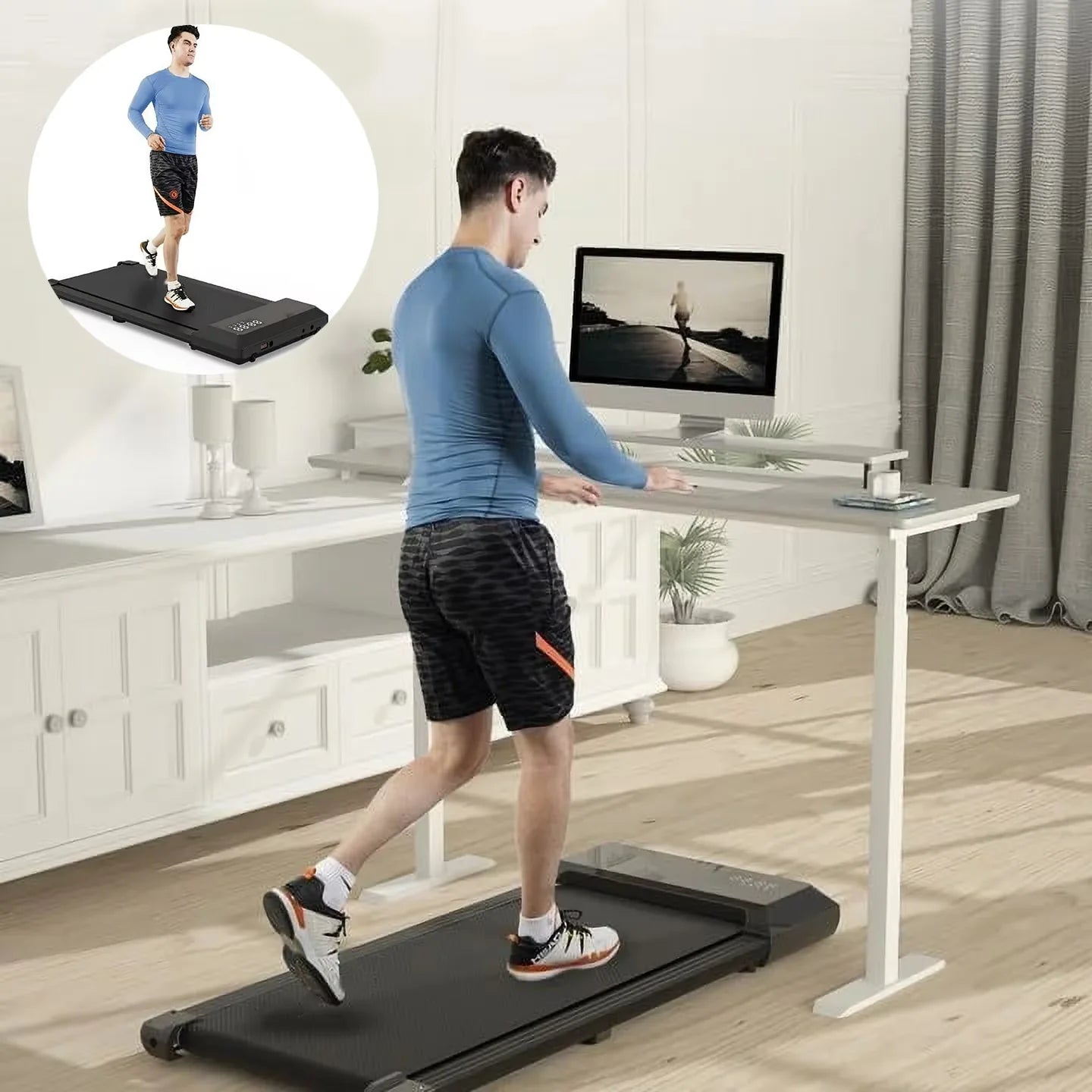 2In1 Walking Pad Treadmill Portable for Home&Office under Desk 15.35*31.5In Belt Treadmill with Max 250Lbs Quiet 45Db Treadmill
