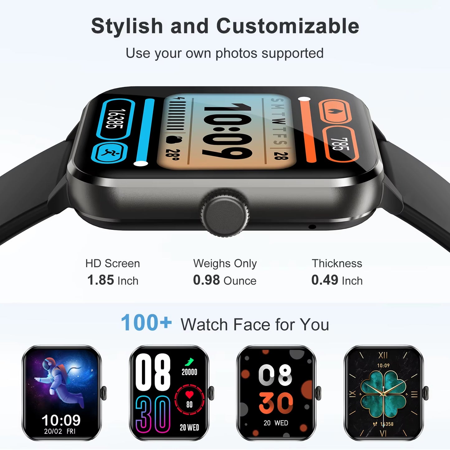 New Waterproof Smart Watch for Women Men 1.85'' HD Screen Bluetooth Fitness&Health Monitoing Smartwatch for Android IOS